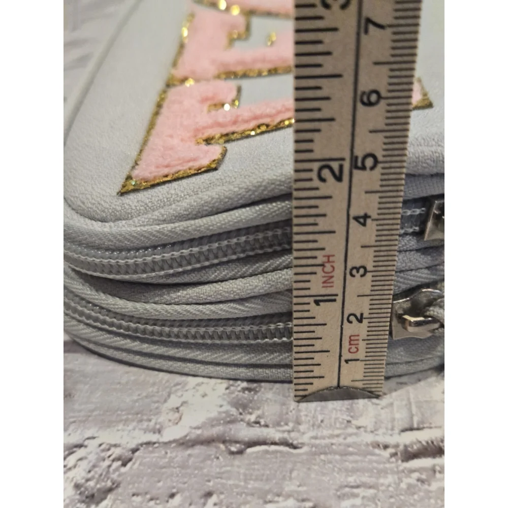 TECH Organizer Bag, Gray And Pink, Zipper Closures, Two Pockets, Wristlet Strap